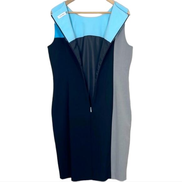Calvin Klein Color Block Sleeveless Sheath Dress Blue Gray Career Academia Sz 12 - Picture 7 of 10